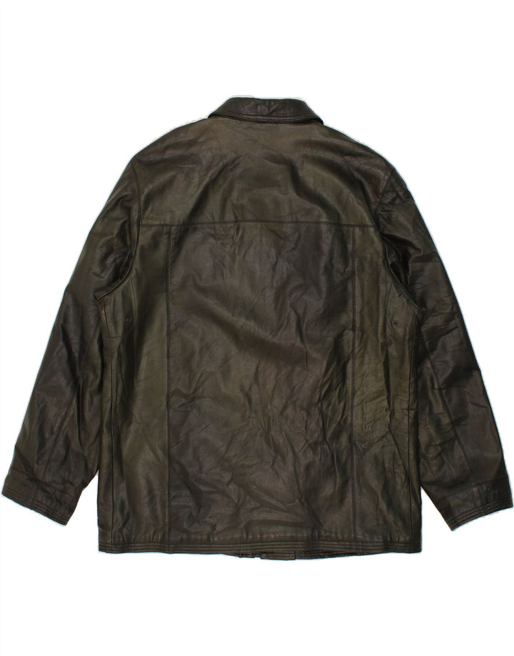 GREEN LEAVES Mens Leather Jacket UK 44 2XL Green Leather