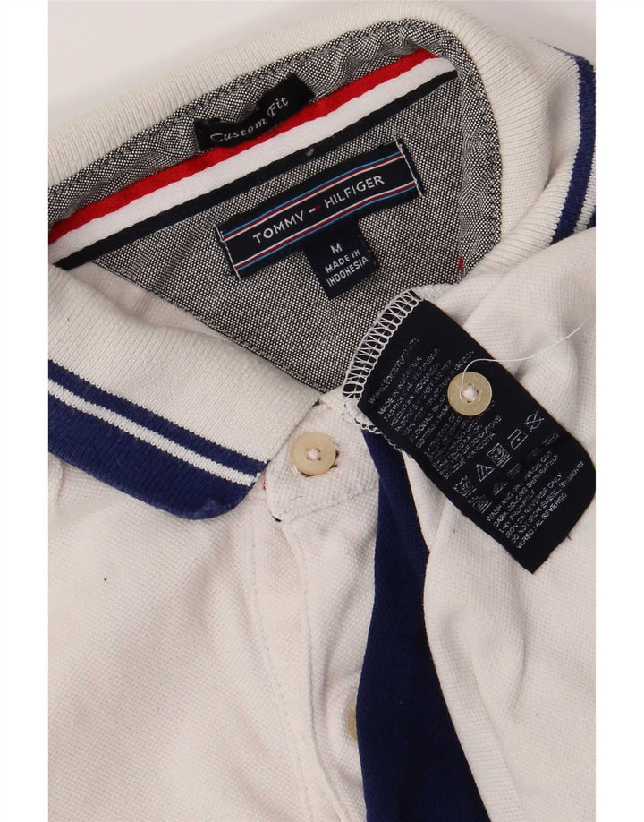 Tommy Hilfiger Mens Graphic Custom Fit Polo Shirt Medium White Colourblock