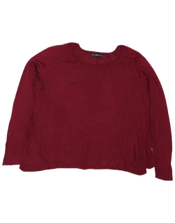 Damski sweter Zara z dekoltem w łódkę UK 18 XL Burgundowa wiskoza