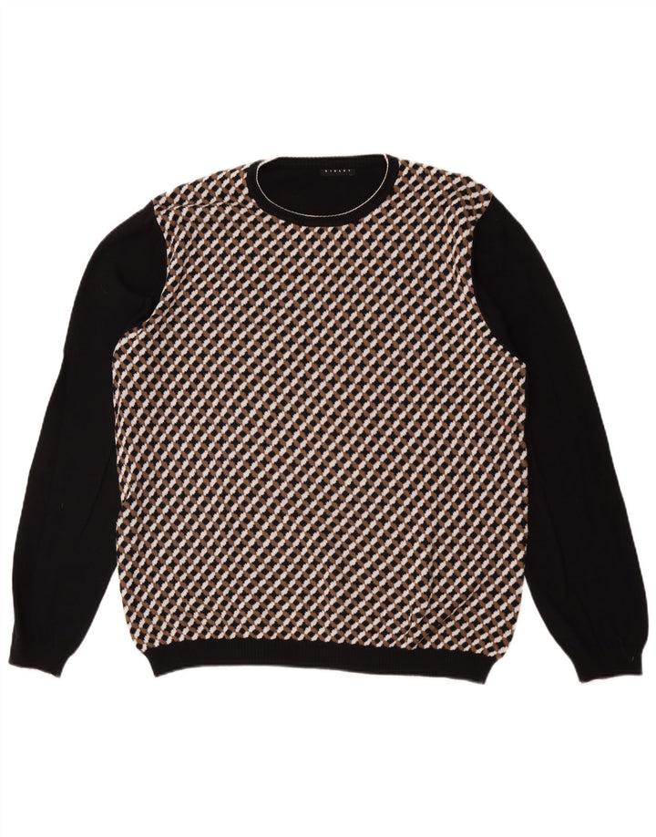 SISLEY Herre sweater med rund hals, stor sort ternet