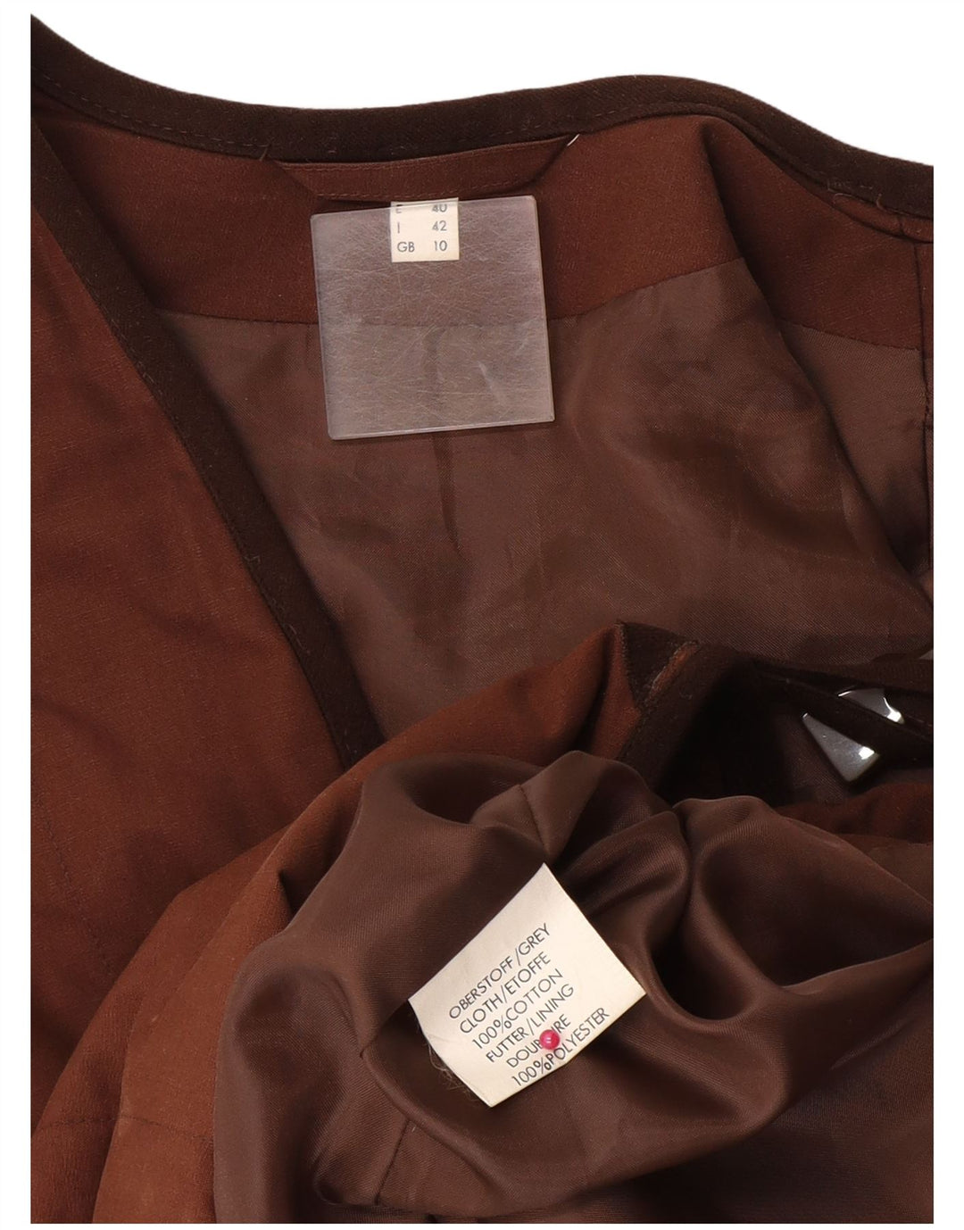 Vintage Womens Oversized Gilet UK 10 Small Brown Cotton