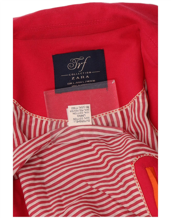 Zara Womens Crop 1 Button Blazer Jacket UK 14 Large Pink Cotton