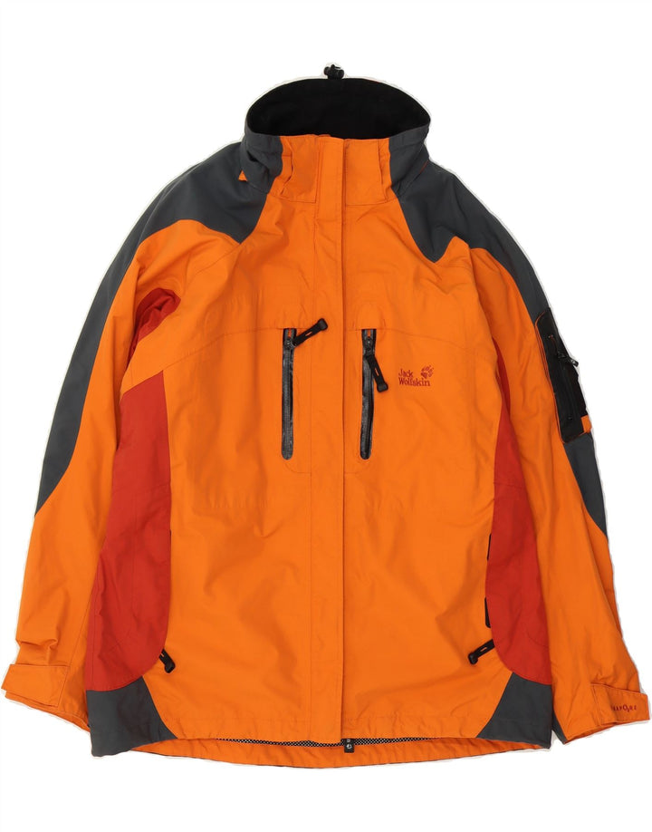 JACK WOLFSKIN Womens Rain Jacket UK 14/16 Large Orange Colourblock Vintage Jack Wolfskin and Second-Hand Jack Wolfskin from Messina Hembry 