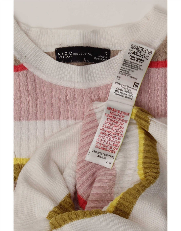 Marks & Spencer Womens Crop T-Shirt Top UK 10 Small Multicoloured Striped