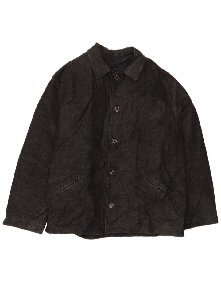 SAVE THE FOREST Mens Leather Jacket IT 54 2XL Black Leather