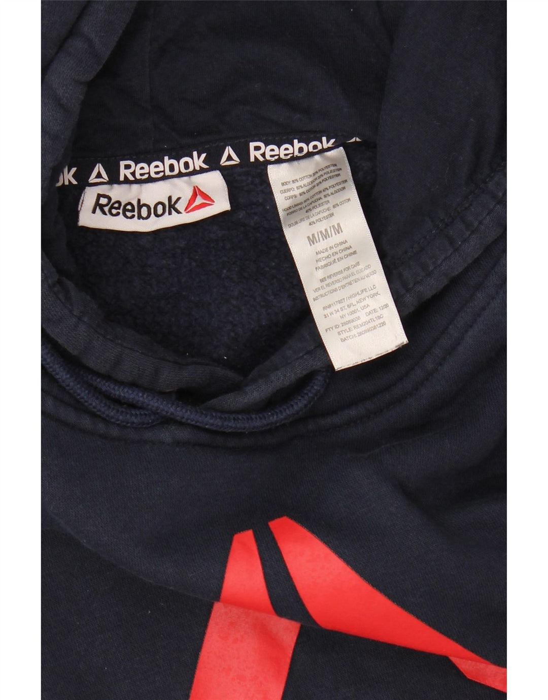 Reebok Mens Graphic Hoodie Jumper Medium Navy Blue Cotton