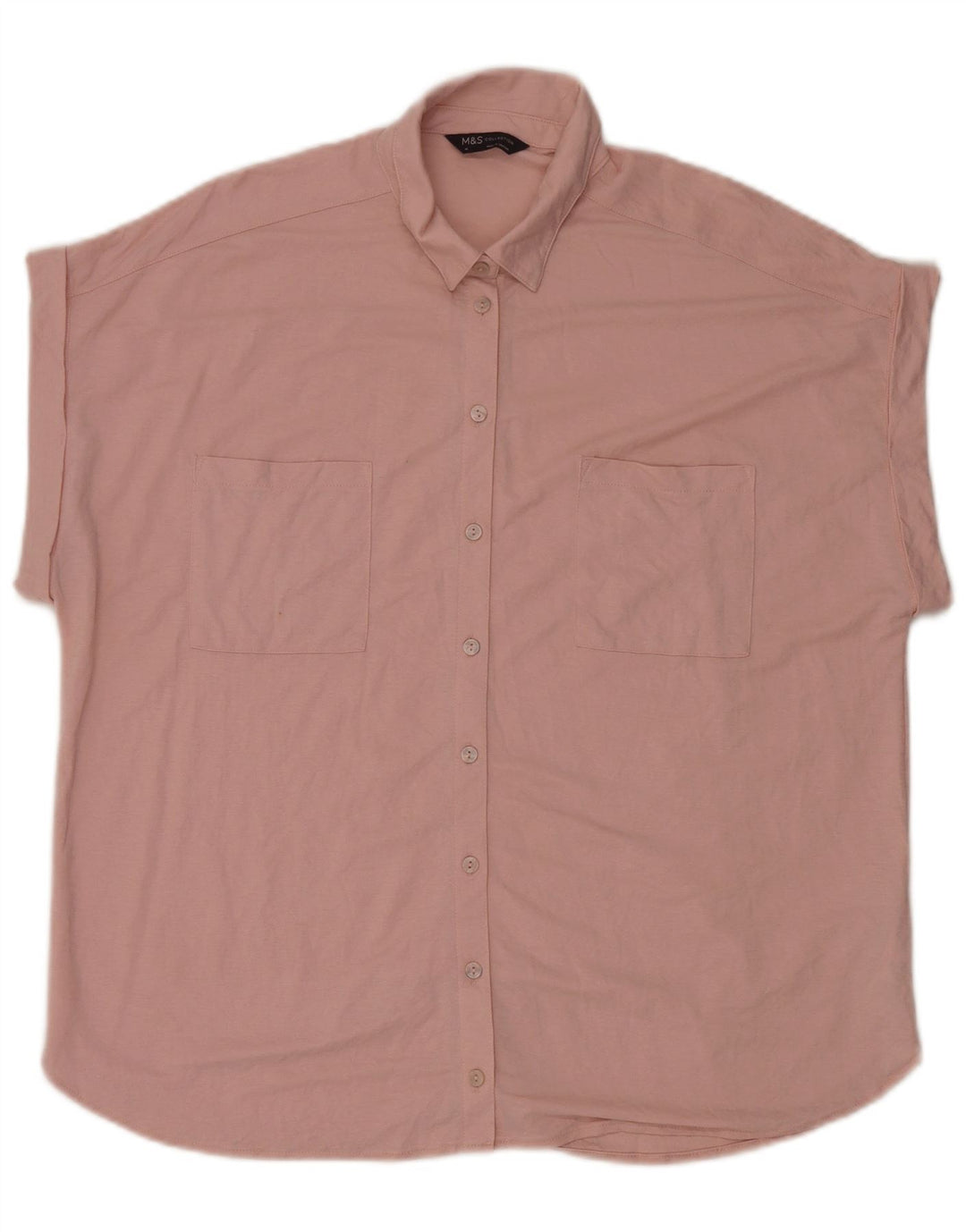 Marks & Spencer Womens Short Sleeve Oversized Shirt UK 14 Large Pink