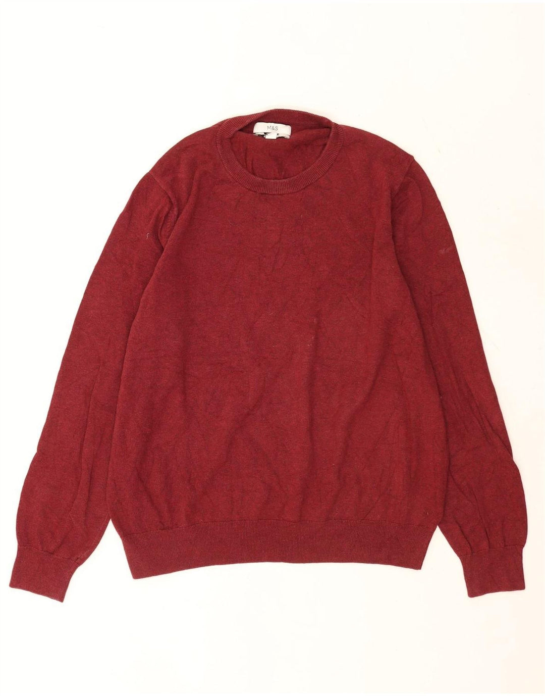 Marks & Spencer Mens Crew Neck Jumper Sweater XL Red Cotton