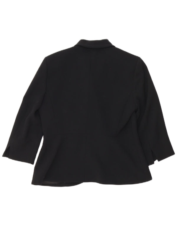 Max Mara Womens 3/4 Sleeve 1 Button Blazer Jacket UK 12 Medium Black Rayon