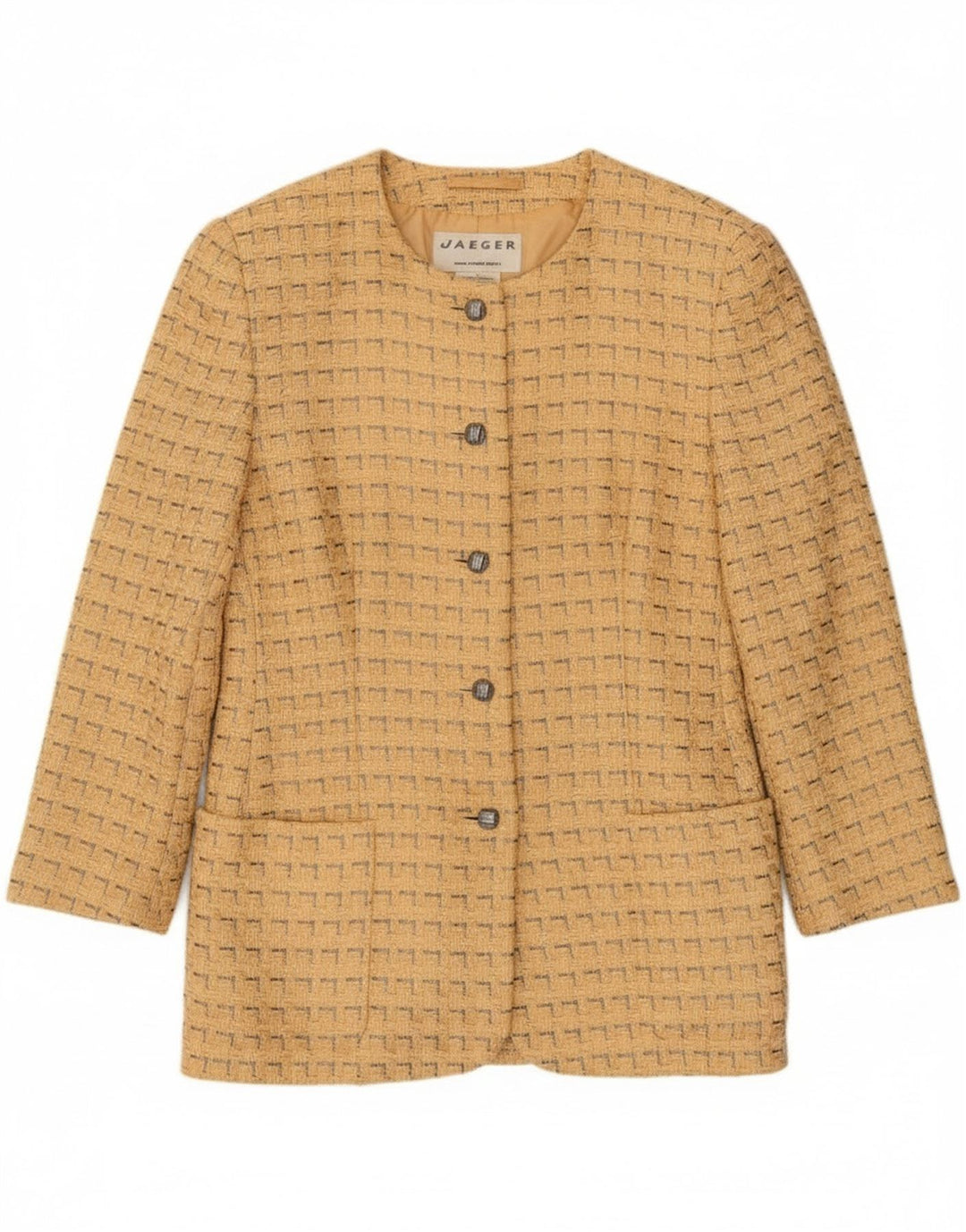 Jaeger Dame 5 Button Blazer Jacket UK 12 Medium Gul Geometrisk Bomuld