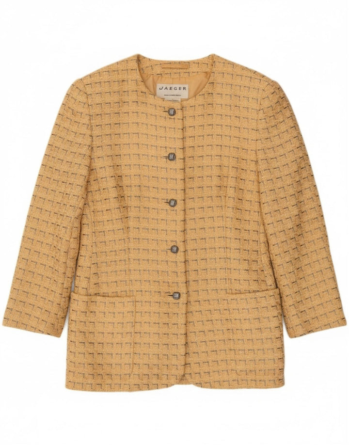 Jaeger Dame 5 Button Blazer Jacket UK 12 Medium Gul Geometrisk Bomuld