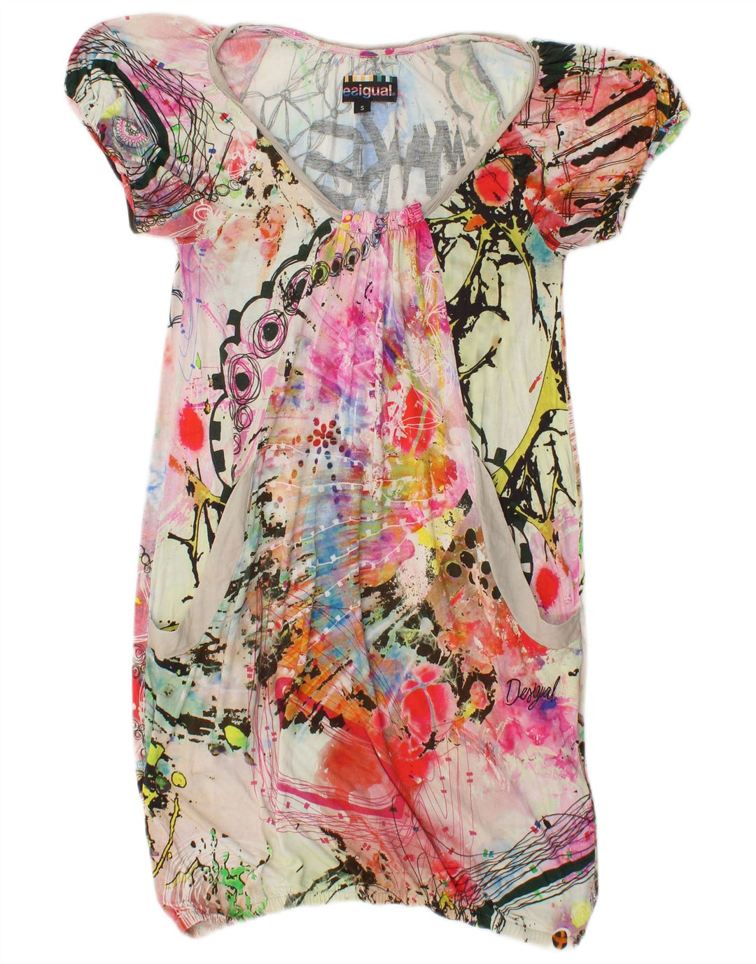 DESIGUAL Womens Graphic Bubble Dress UK 8 Small Multicoloured Tie Dye