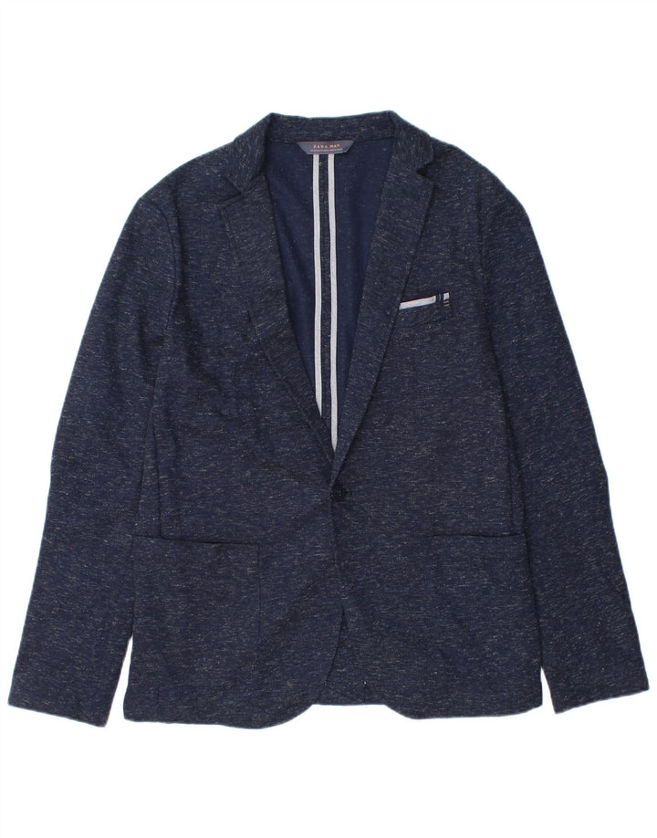 Zara Mens 1 Button Blazer Jacket EU 54 XL Navy Blue Flecked Polyester