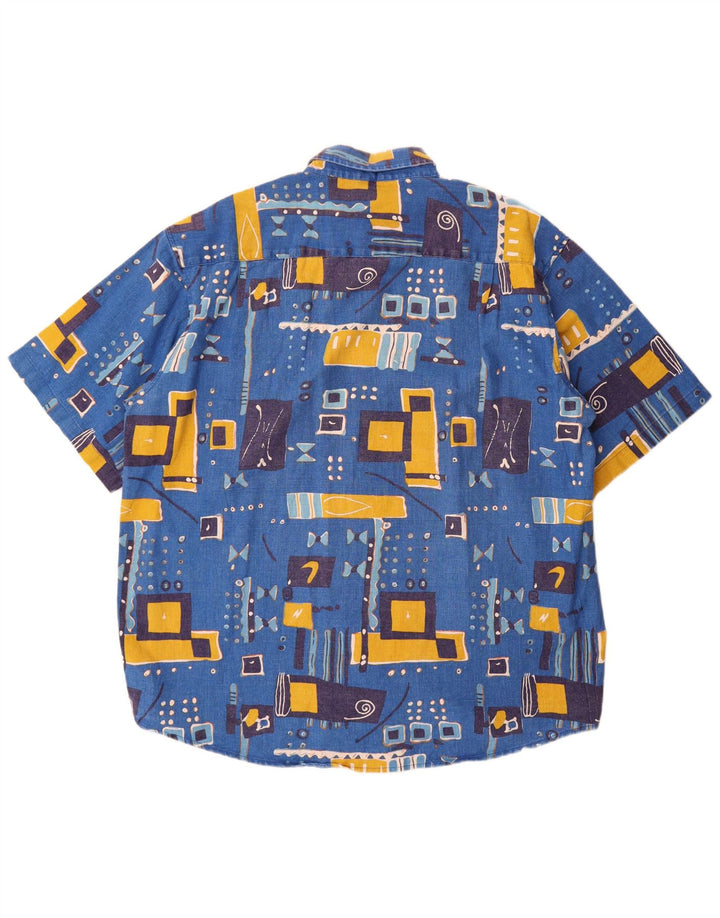 Vintage Mens Short Sleeve Shirt 2XL Blue Patchwork