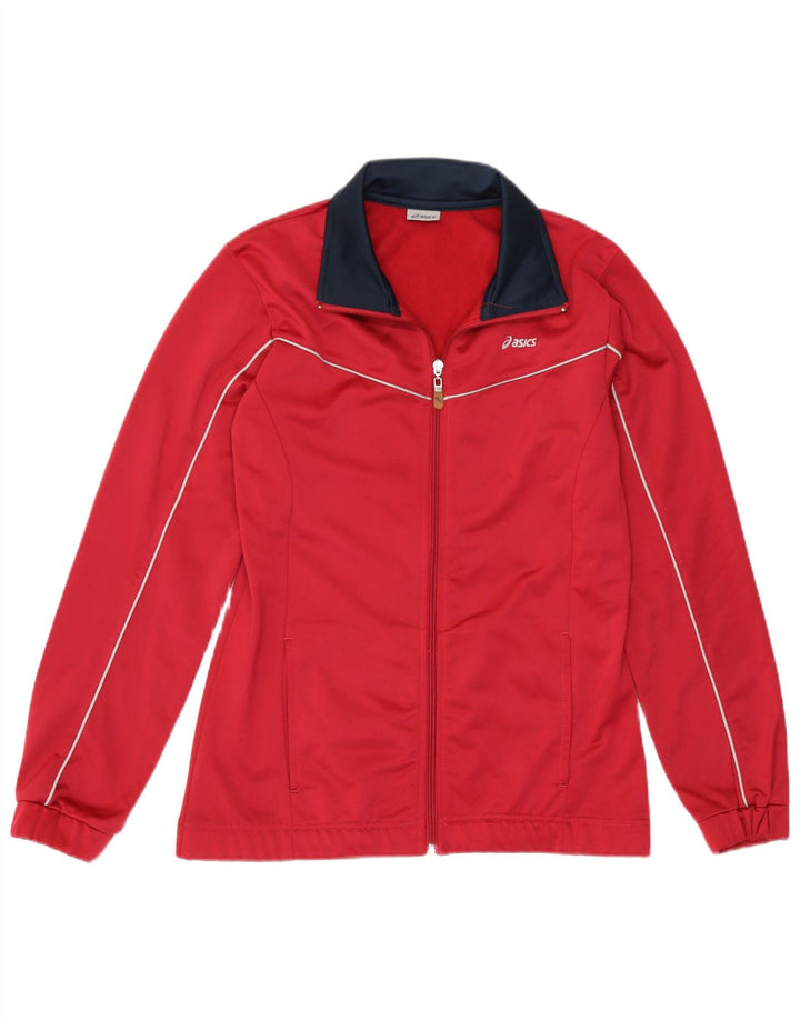 Asics Damen-Trainingsanzug-Top-Jacke UK 14 Mittelrotes Colourblock-Polyester