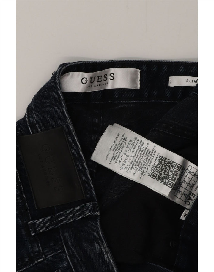 GUESS Mens Slim Distressed Denim Shorts W30 Medium Navy Blue Cotton