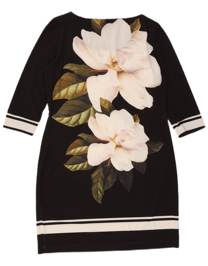 Wallis Womens 3/4 Sleeve Sheath Dress US 8/10 Medium Black Floral Polyester