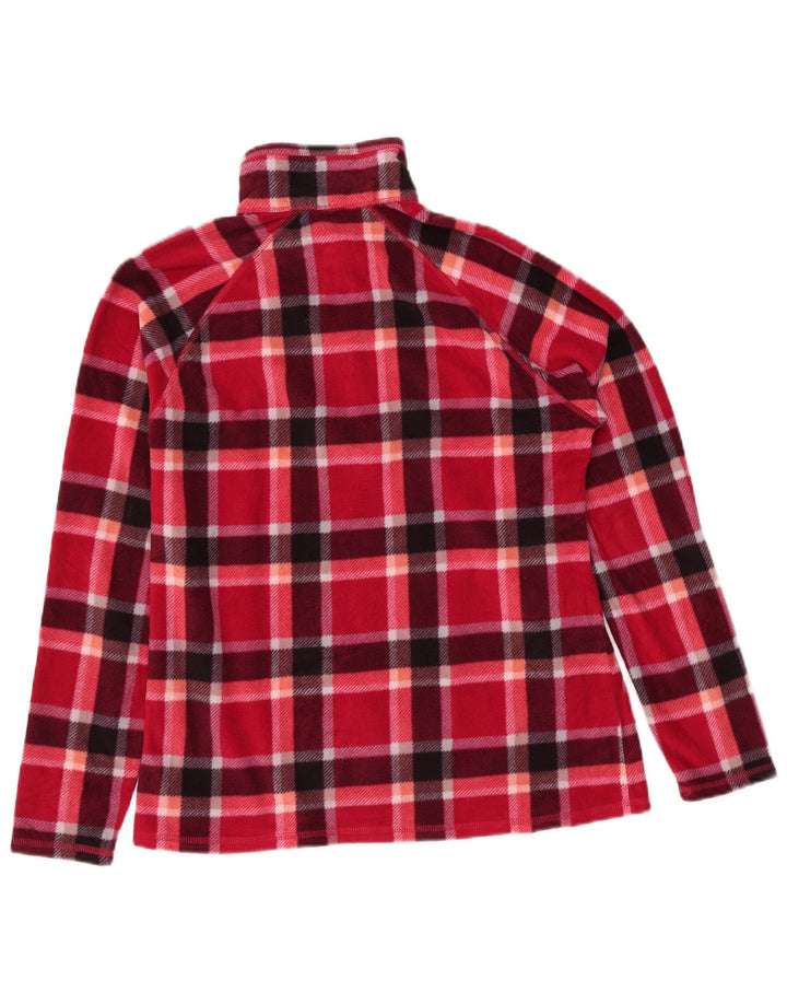 Eddie Bauer Womens Zip Neck Fleece Jumper UK 14 Medium Red Check Polyester