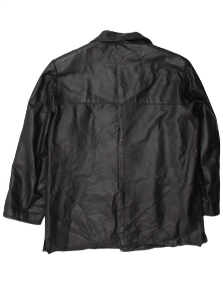 Vintage dame 3-knaps læder blazerjakke UK 18 XL sort læder