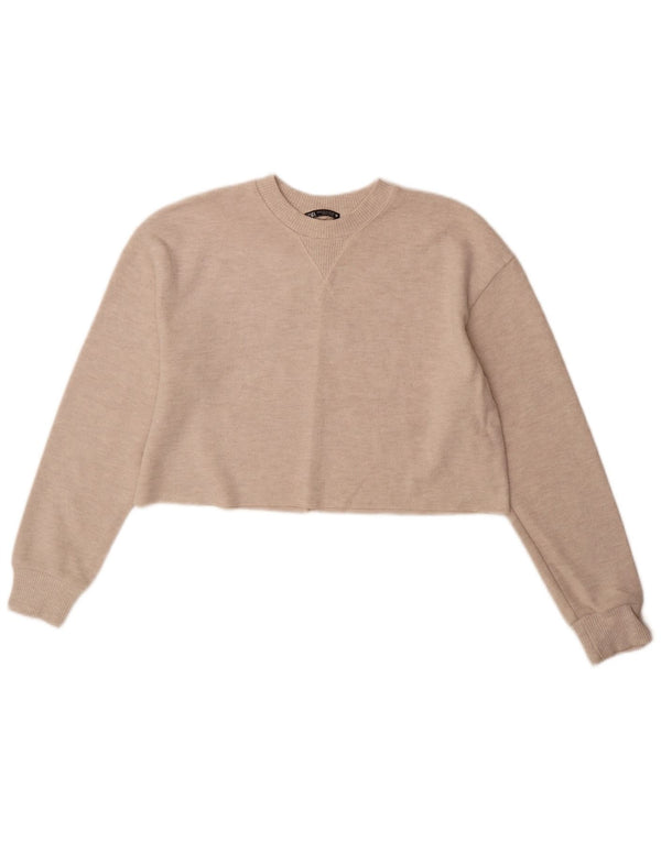 Zara Womens Crop Top Langærmet UK 14 Medium Beige Polyester