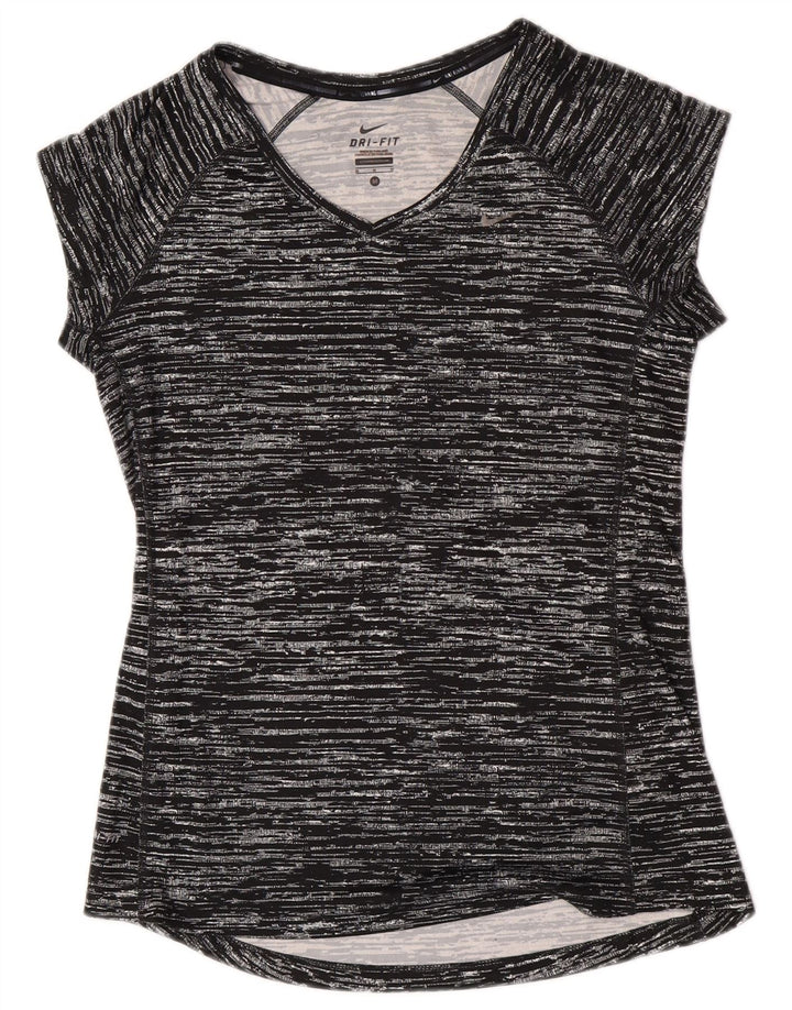 Nike Womens Dri Fit T-Shirt Top UK 12 Medium Black Flecked Polyester