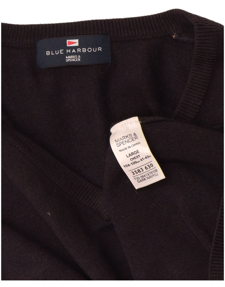 Marks & Spencer Mens Blue Harbour V-Neck Jumper Sweater Large Navy Blue
