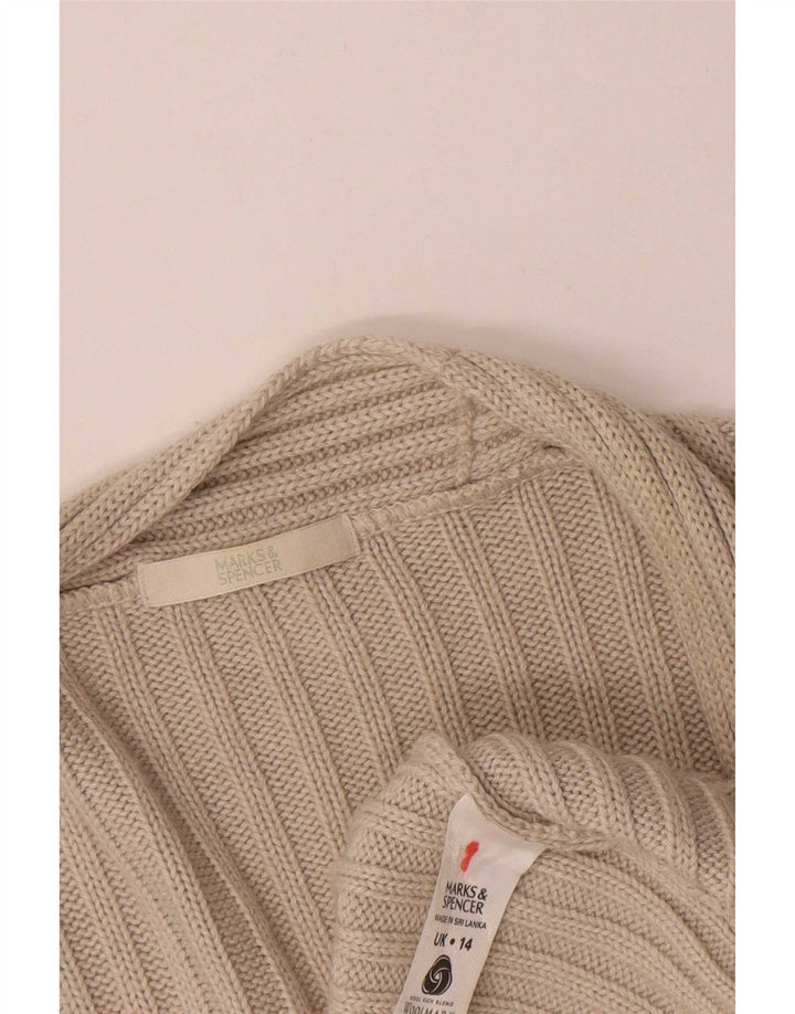 Marks & Spencer Womens Longline Open Cardigan Sweater UK 14 Large Beige