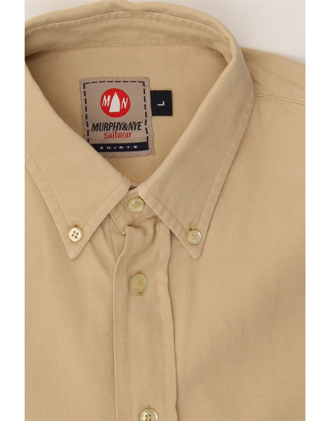 MURPHY & NYE Mens Shirt Large Beige Cotton Vintage Murphy & Nye and Second-Hand Murphy & Nye from Messina Hembry 