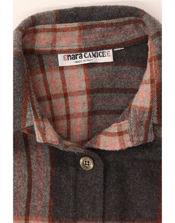 ENARA CAMICE Womens Flannel Shirt UK 16 Large Grey Check Polyester Vintage Enara Camice and Second-Hand Enara Camice from Messina Hembry 