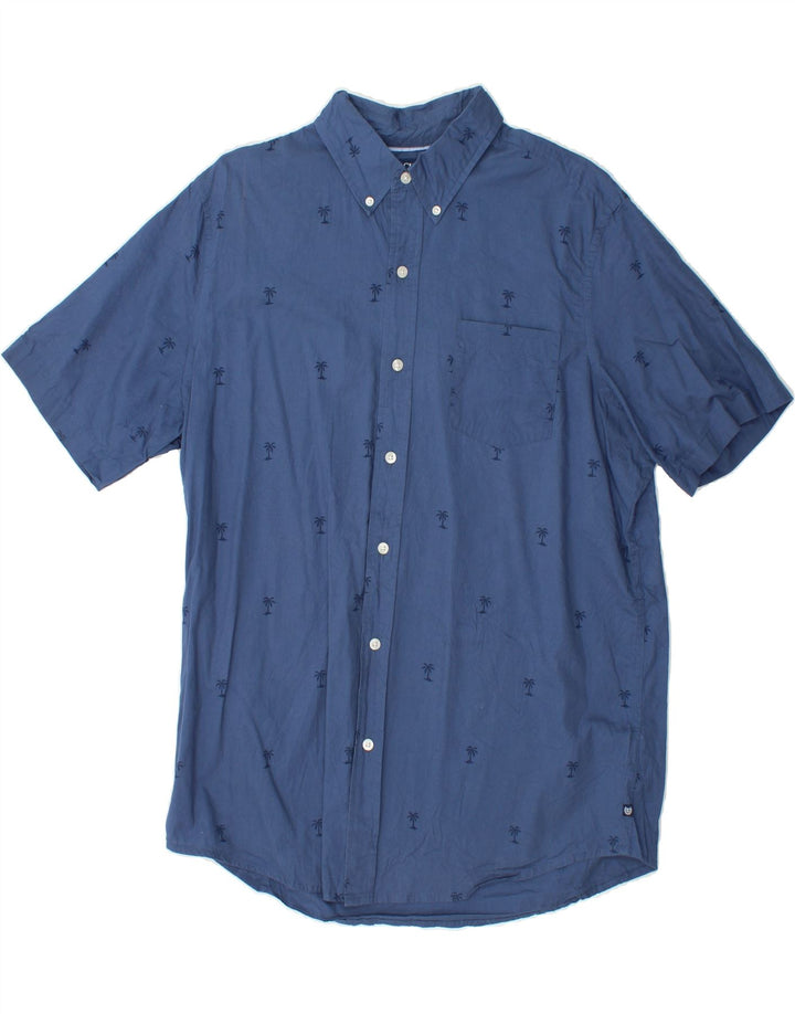 CHAPS Mens Abstract Pattern Short Sleeve Shirt Large Blue Cotton Vintage Chaps and Second-Hand Chaps from Messina Hembry 
