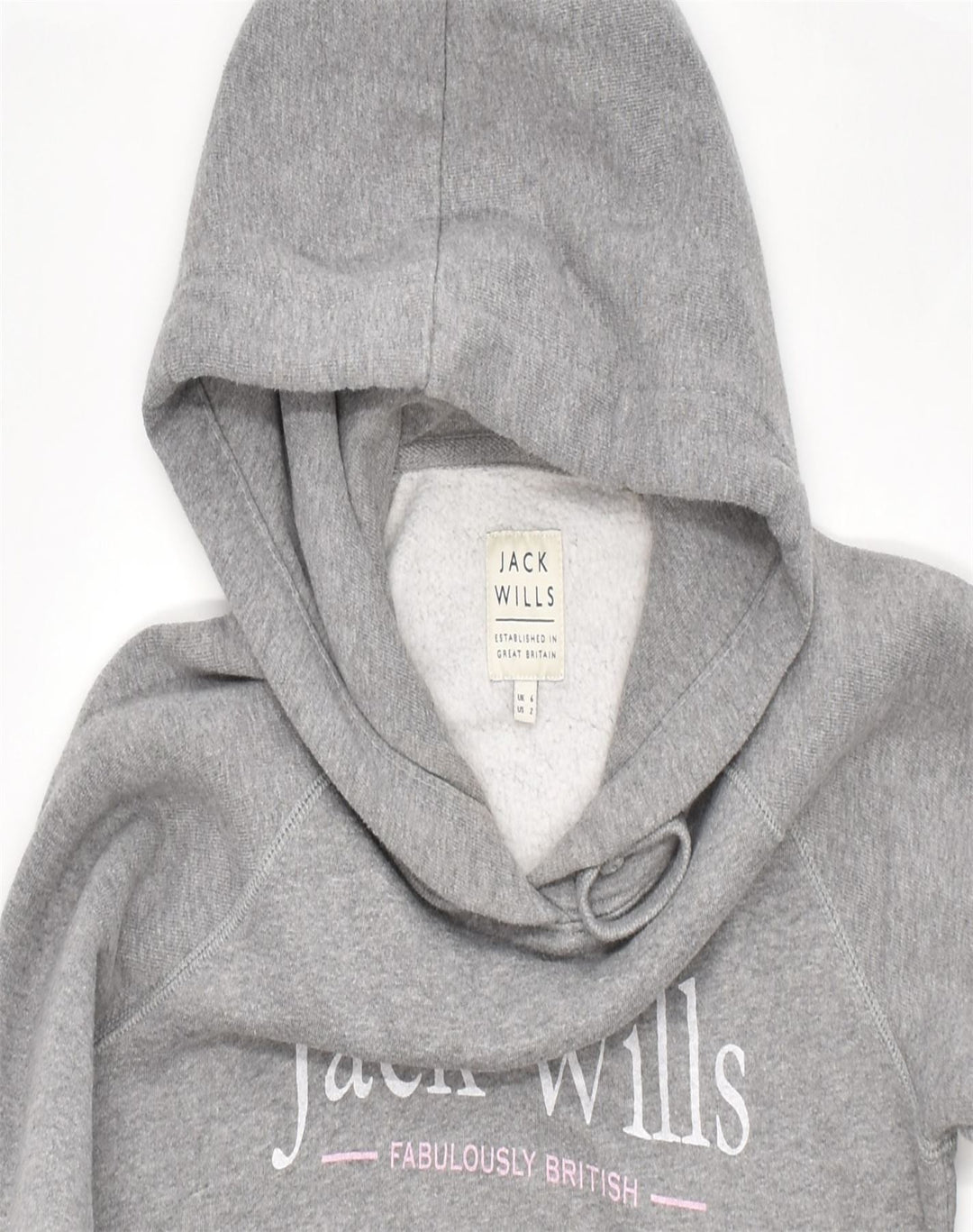 JACK WILLS Womens Oversized Graphic Hoodie Jumper UK 6 XS Grey Cotton | Vintage | Thrift | Second-Hand | Used Clothing | Messina Hembry 