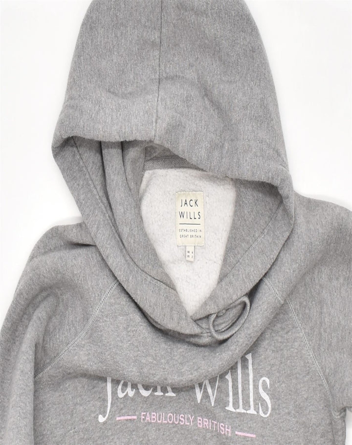 JACK WILLS Womens Oversized Graphic Hoodie Jumper UK 6 XS Grey Cotton | Vintage | Thrift | Second-Hand | Used Clothing | Messina Hembry 