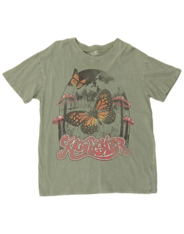 Hollister Mens Graphic T-Shirt Top Small Green Cotton
