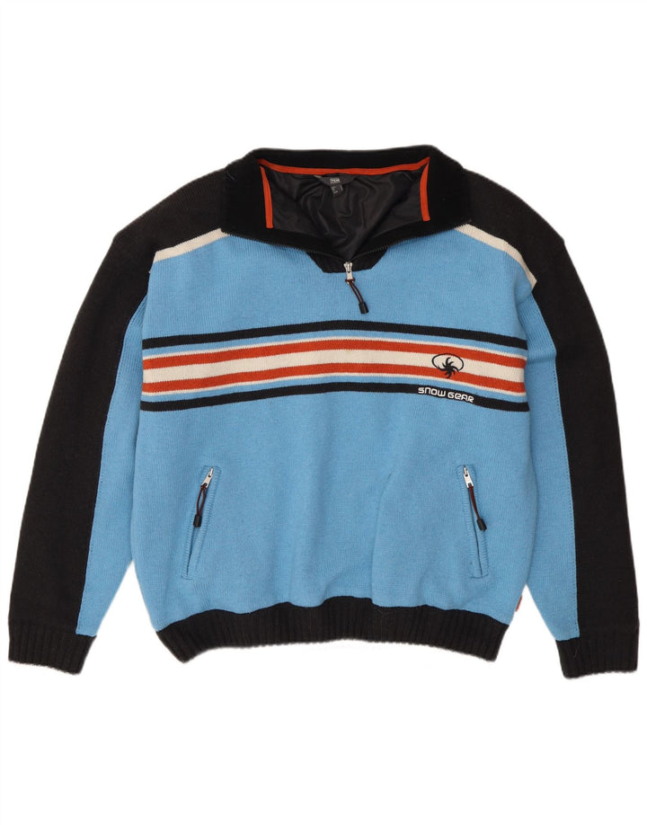 TCM Mens Zip Neck Jumper Sweater Large Blue Colourblock Acrylic