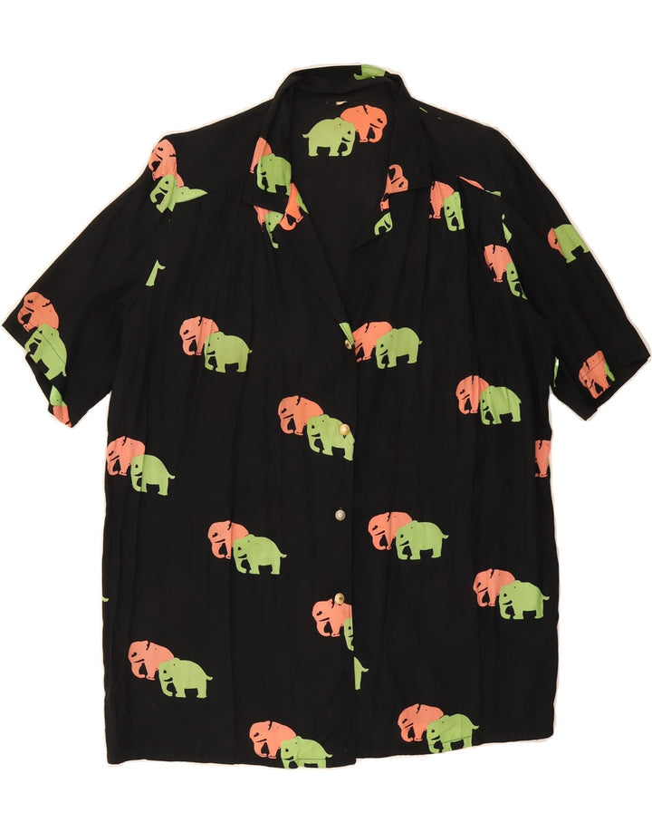 VINTAGE Womens Oversized Shirt Blouse UK 14 Medium Black Animal Print Vintage Vintage and Second-Hand Vintage from Messina Hembry 