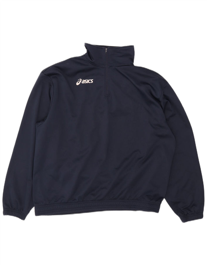 Asics Mens Pullover Tracksuit Top Jacket XL Navy Blue Polyester