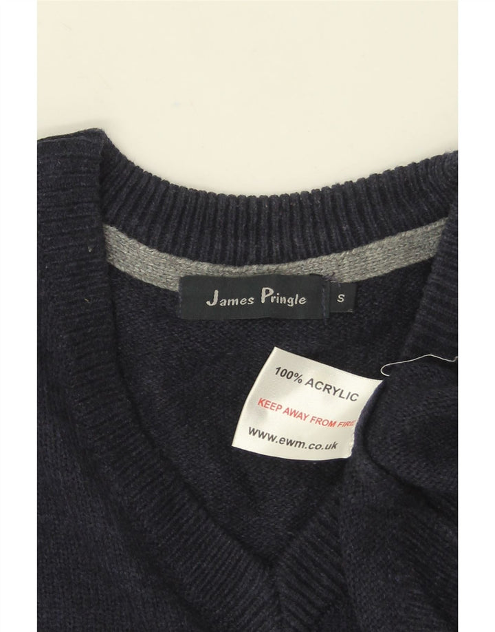 James Pringle Mens V-Neck Jumper Sweater Small Navy Blue Acrylic