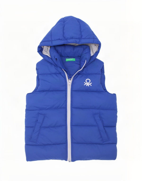 Benetton Baby Boys Hooded Padded Gilet 18-24 Months Blue Polyester
