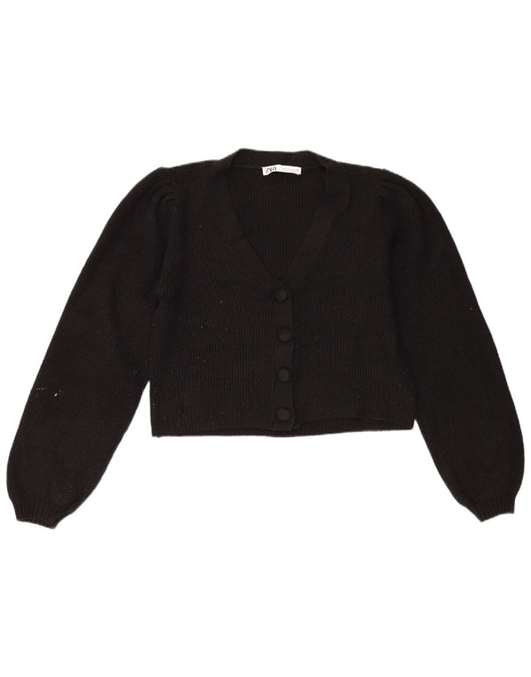 Zara Womens Crop Cardigan Sweater UK 10 Small Black Viscose