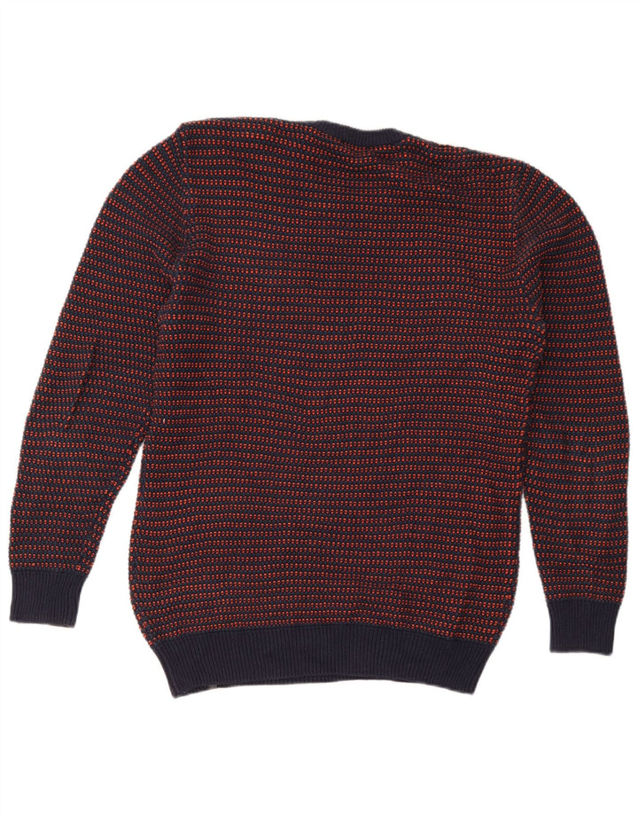 Diesel Mens Crew Neck Jumper Sweater Medium Navy Blue Striped Cotton