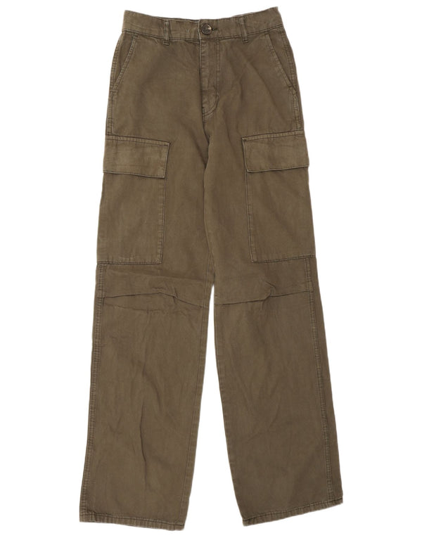 Zara Womens Straight Cargo Trousers EU 34 2XS W25 L31 Khaki