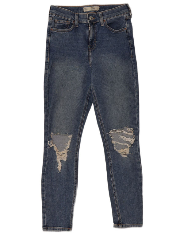 Topshop Womens Jamie Distressed Crop Skinny Jeans W26 L25 Blue Polyester