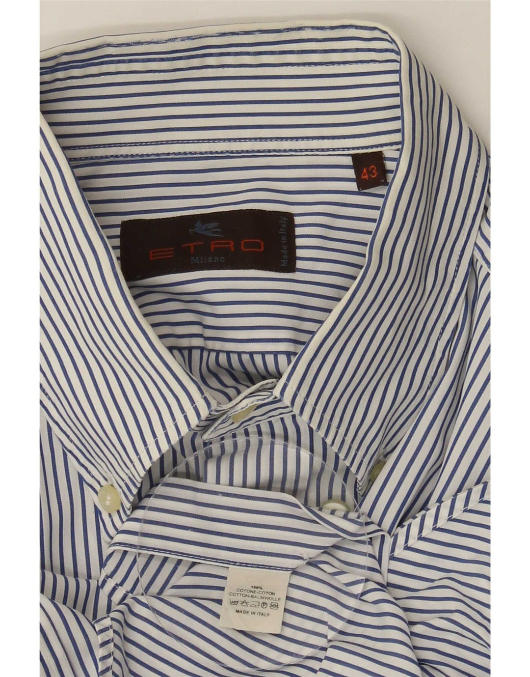 Etro Mens Shirt Size 43 Large Blue Striped Cotton