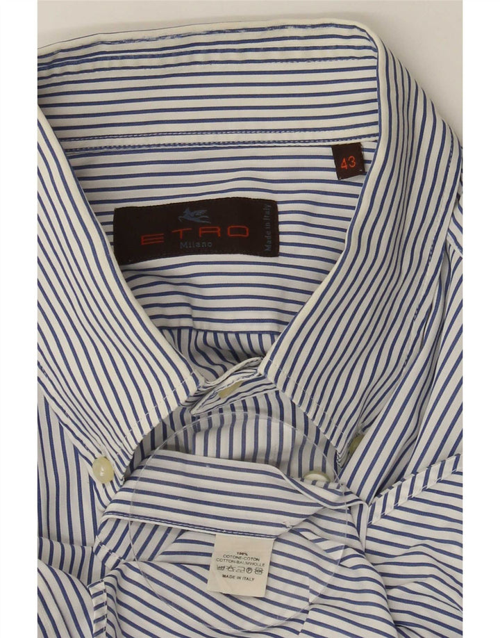 Etro Mens Shirt Size 43 Large Blue Striped Cotton