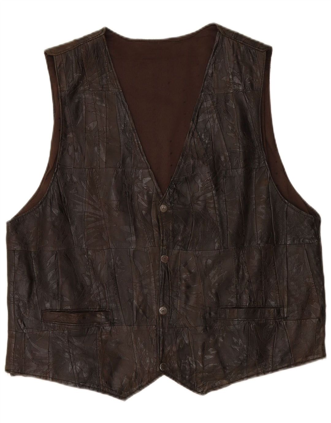VINTAGE Herre lædervest 2XL brun patchwork
