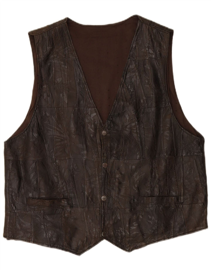 VINTAGE Herre lædervest 2XL brun patchwork