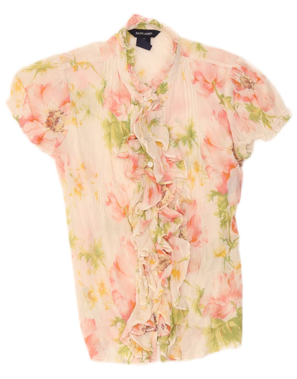 Ralph Lauren Dame kortærmet skjortebluse US 14 XL White Floral