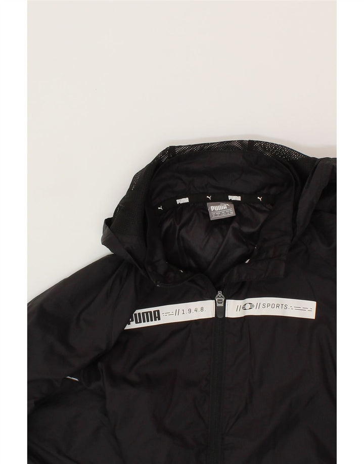 PUMA Boys Graphic Hooded Windbreaker Jacket 7-8 Years Small Black Nylon Vintage Puma and Second-Hand Puma from Messina Hembry 