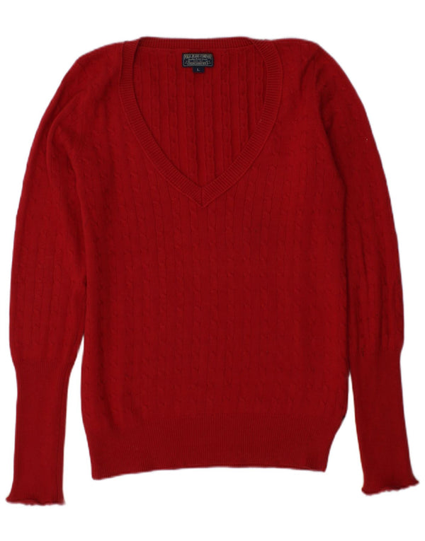 Polo Ralph Lauren Damen-Pullover mit V-Ausschnitt, UK 14, Größe L, Burgunderrot, Baumwolle