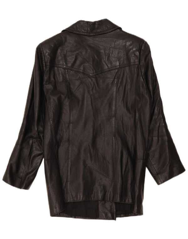 veste en cuir double boutonnage vintage femme IT 46 Grand Noir